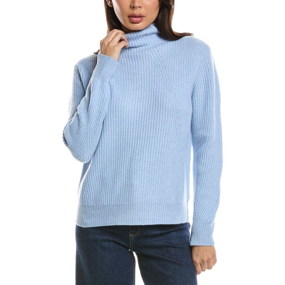 Forte Cashmere Womens Fashioned Rib Funnel Neck 100% Cashmere Sweater, Black